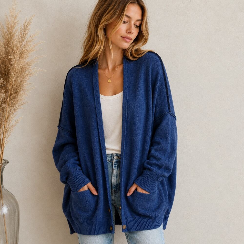 Free People We The Free Blue Open Front Oversized Cardigan Sweater Sz XS - Picture 12 of 12
